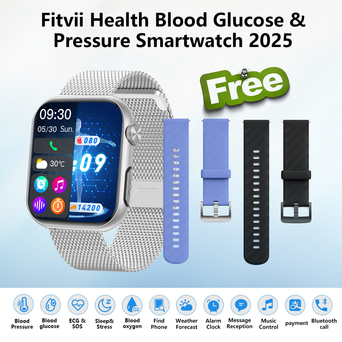 GT5 Pro Max Blood Glucose Watch With BP+HRV+ECG(EKG)+PGG+SpO2+SOS+Stress+Sleep Monitoring Supports Voice Calls And Fitness Tracker