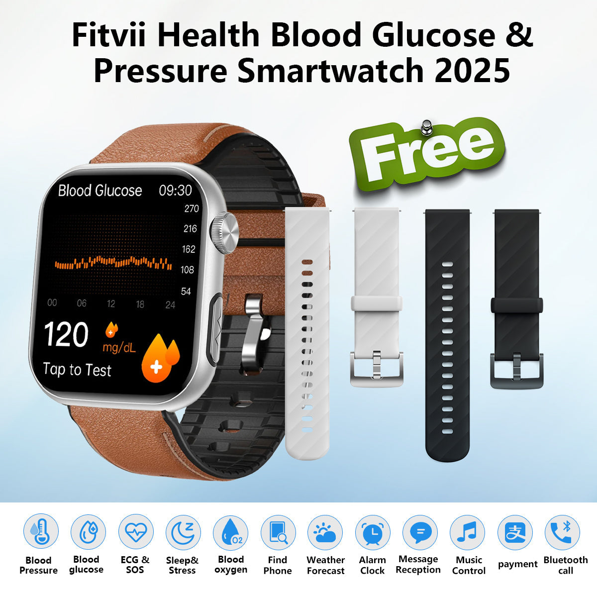 GT5 Pro Max Blood Glucose Watch With BP+HRV+ECG(EKG)+PGG+SpO2+SOS+Stress+Sleep Monitoring Supports Voice Calls And Fitness Tracker