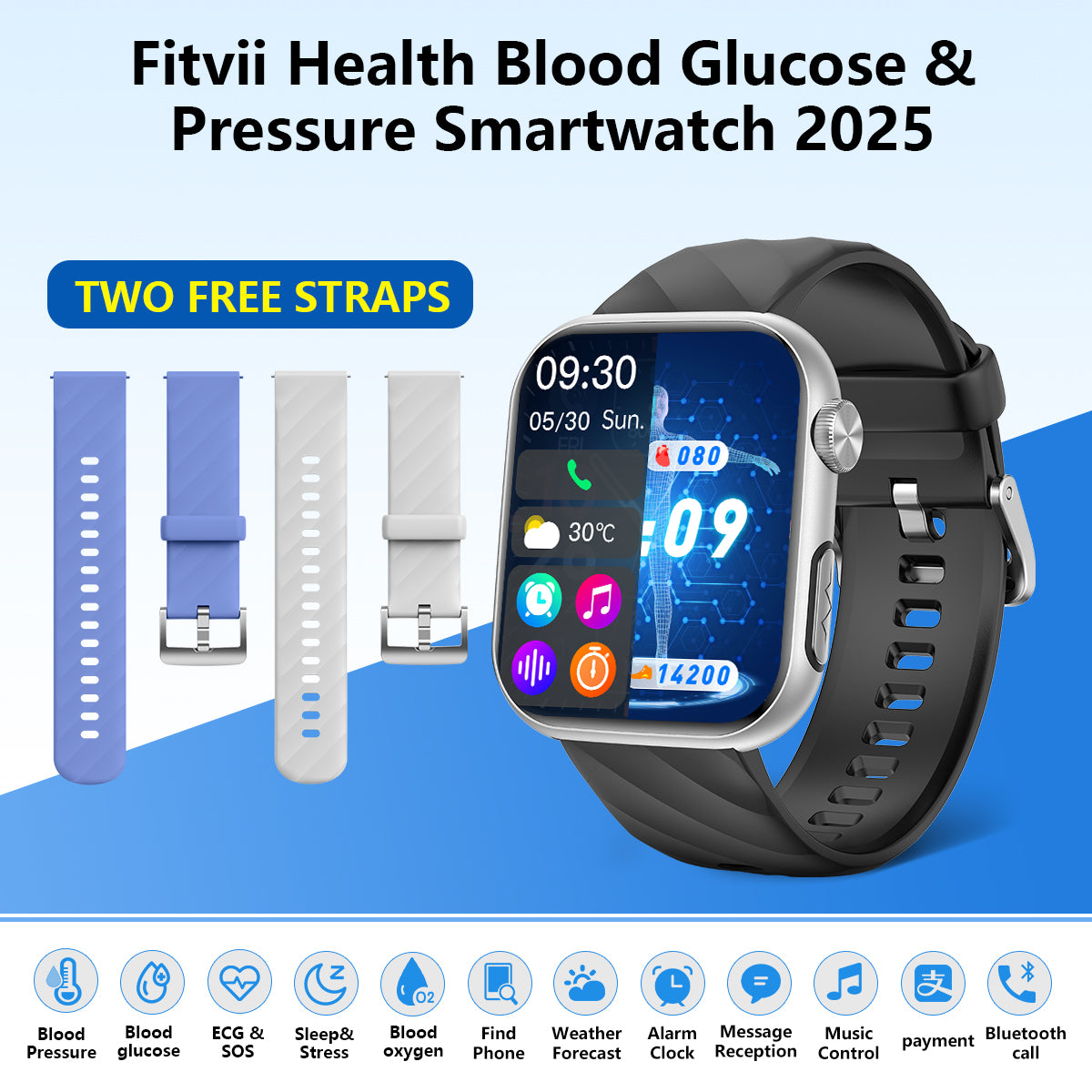 GT5 Pro Max Blood Glucose Watch With BP+HRV+ECG(EKG)+PGG+SpO2+SOS+Stress+Sleep Monitoring Supports Voice Calls And Fitness Tracker