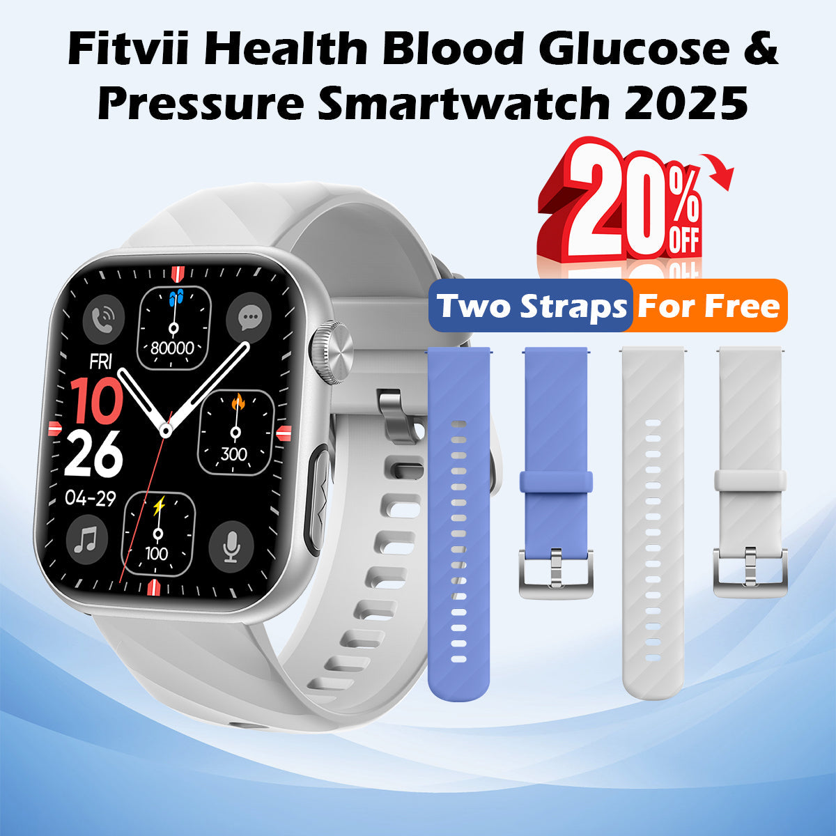GT5 Pro Max Blood Glucose Watch With BP+HRV+ECG(EKG)+PGG+SpO2+SOS+Stress+Sleep Monitoring Supports Voice Calls And Fitness Tracker