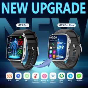 GT5 Pro Max Blood Glucose Watch With BP+HRV+ECG(EKG)+PGG+SpO2+SOS+Stress+Sleep Monitoring Supports Voice Calls And Fitness Tracker