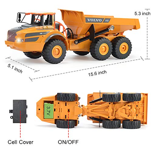 DOUBLE E Volvo RC Dump Truck Toy for Kids. Articulated Hauler. Remote Control Construction Toys Vehicles with Lights. Birthday Gifts Ideas for Boys Age 6 7 8 9 10 Year Old and up