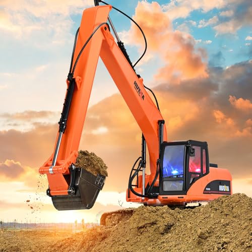 kolegend 1/14 Scale Long Arms Remote Control Excavator Toy 15 Channel RC Construction Vehicles Hydraulic Haulers Digger Toys Gift for 8+Years Old Kids Boys