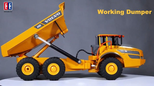 DOUBLE E Volvo RC Dump Truck Toy for Kids. Articulated Hauler. Remote Control Construction Toys Vehicles with Lights. Birthday Gifts Ideas for Boys Age 6 7 8 9 10 Year Old and up