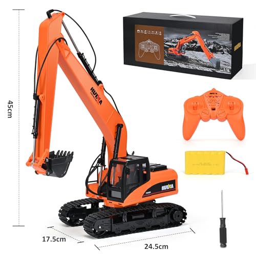 kolegend 1/14 Scale Long Arms Remote Control Excavator Toy 15 Channel RC Construction Vehicles Hydraulic Haulers Digger Toys Gift for 8+Years Old Kids Boys