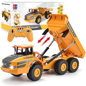 DOUBLE E Volvo RC Dump Truck Toy for Kids. Articulated Hauler. Remote Control Construction Toys Vehicles with Lights. Birthday Gifts Ideas for Boys Age 6 7 8 9 10 Year Old and up