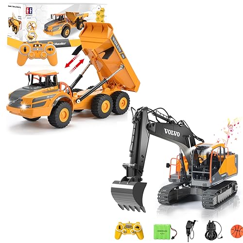 DOUBLE E Volvo Remote Control Excavator + RC Dump Truck Toy