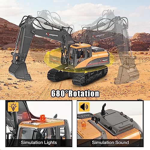 kolegend 3 in 1 Remote Control Excavator Toy 1/14 Scale RC Excavator. 15 Channel Upgrade Full Functional Construction Vehicles with Tools Metal Breaker and Electric Gripper(Yellow/Black)