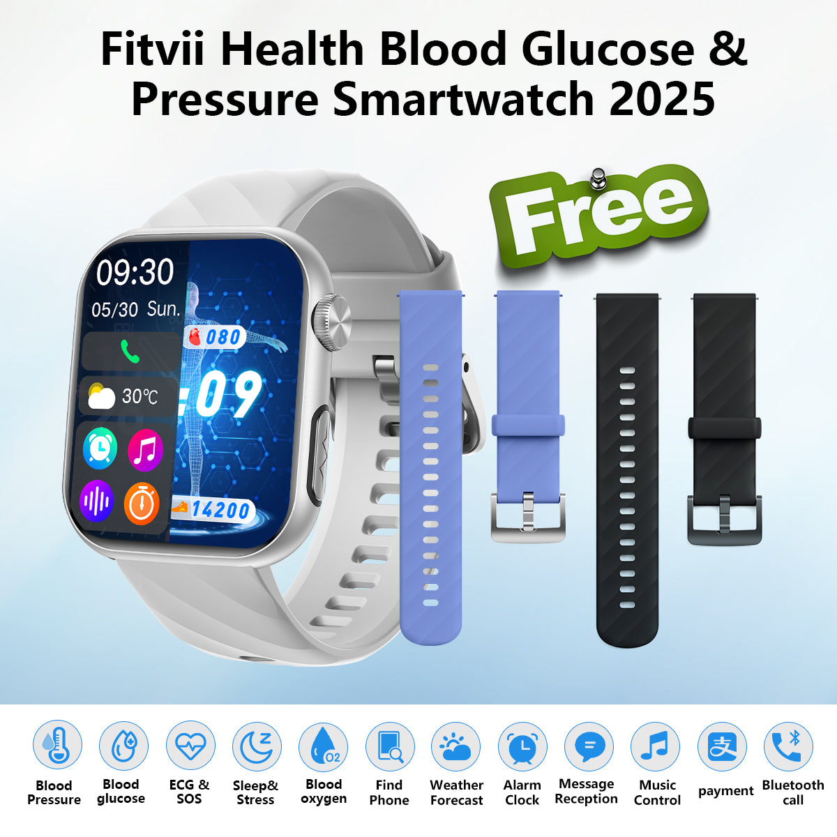 GT5 Pro Max Blood Glucose Watch With BP+HRV+ECG(EKG)+PGG+SpO2+SOS+Stress+Sleep Monitoring Supports Voice Calls And Fitness Tracker