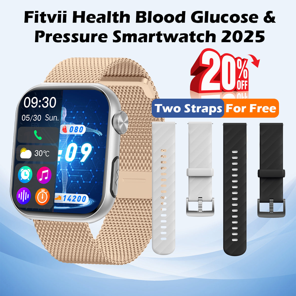GT5 Pro Max Blood Glucose Watch With BP+HRV+ECG(EKG)+PGG+SpO2+SOS+Stress+Sleep Monitoring Supports Voice Calls And Fitness Tracker