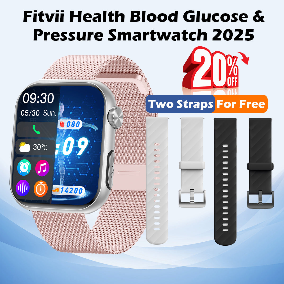 GT5 Pro Max Blood Glucose Watch With BP+HRV+ECG(EKG)+PGG+SpO2+SOS+Stress+Sleep Monitoring Supports Voice Calls And Fitness Tracker