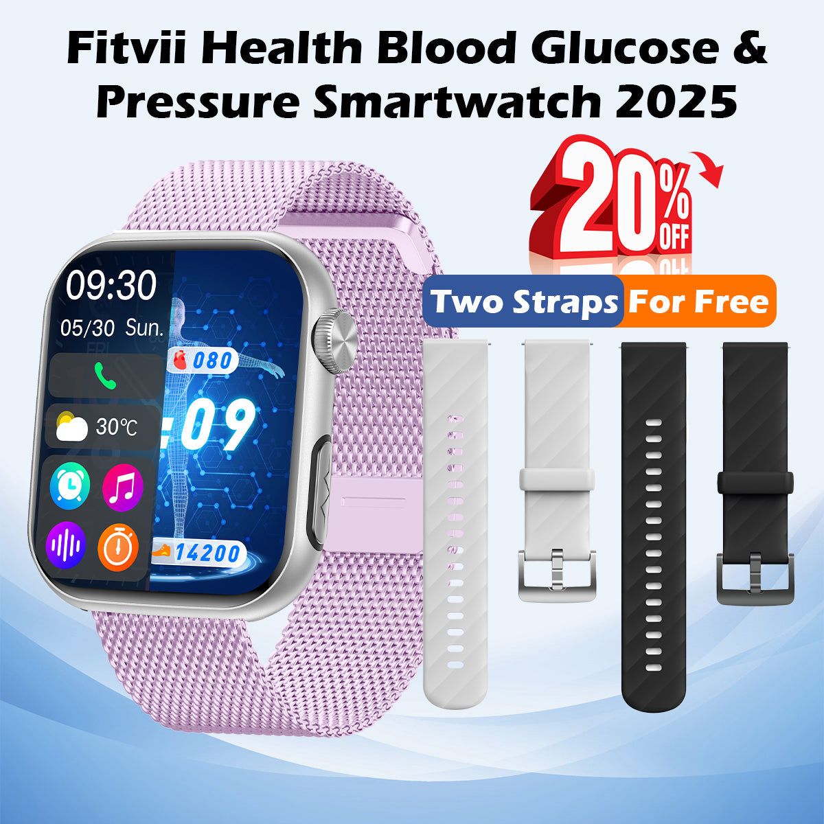 GT5 Pro Max Blood Glucose Watch With BP+HRV+ECG(EKG)+PGG+SpO2+SOS+Stress+Sleep Monitoring Supports Voice Calls And Fitness Tracker